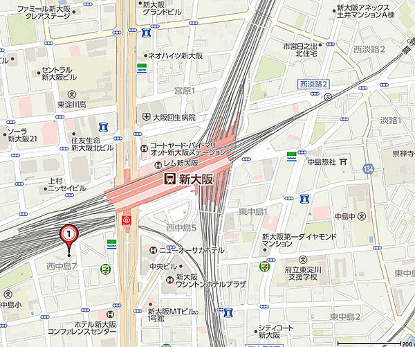 【地図】駅乗り場すぐです。