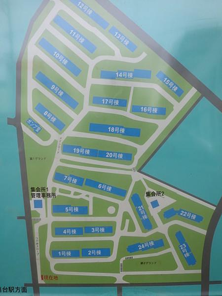 【地図】団地全体の配置図です　広い敷地内に２３棟がゆったりと配棟されています