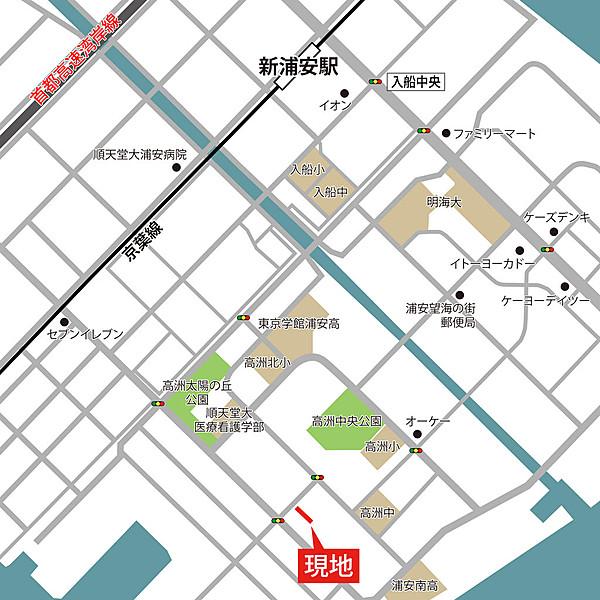 【地図】新浦安駅より「高洲海浜公園」行、「南みなと」行バスに乗って１１分です。