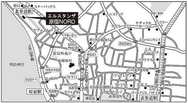 【地図】エルスタンザ原宿NORD