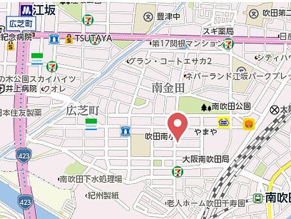 【地図】JRおおさか東線より徒歩8分。御堂筋線江坂駅も徒歩圏内です。