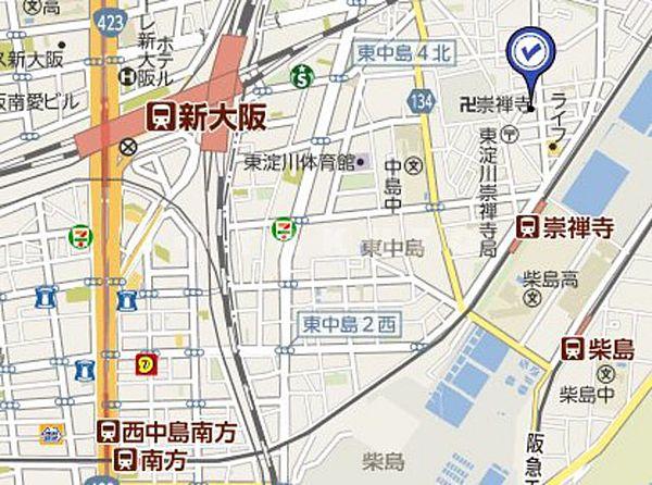【地図】崇禅寺駅近く。スーパーライフ近く。