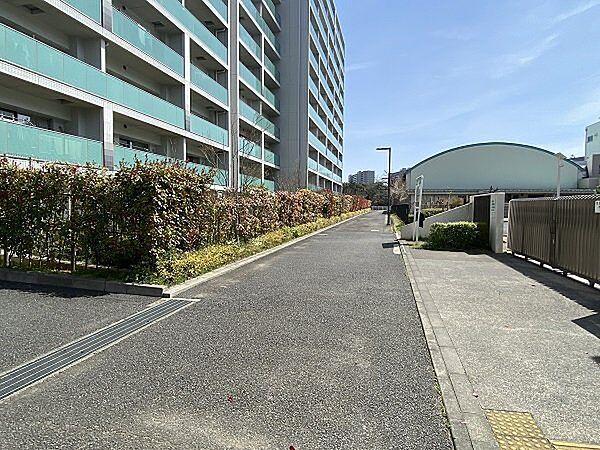 【周辺】南側の遊歩道。前は「永山小学校」（徒歩約1分）です。