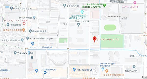 【地図】イオン仙台幸町が徒歩圏内。生活環境が整ったエリア
