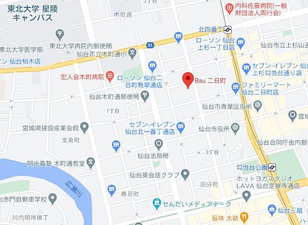 【地図】地図　仙台市営地下鉄南北線「北四番丁」駅まで徒歩7分。仙台中心部までのアクセスも良好です。