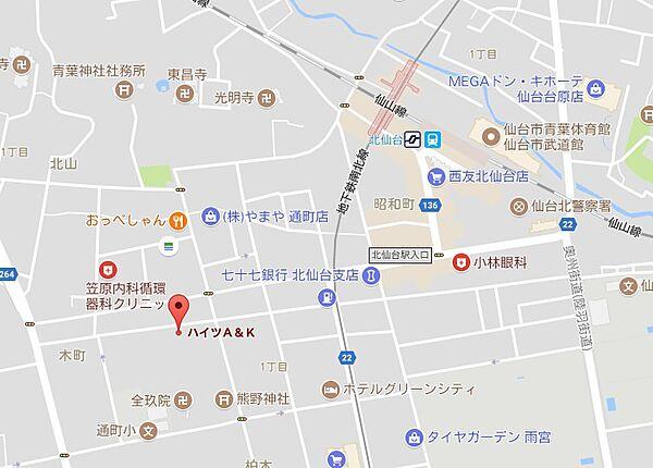 【地図】地下鉄南北線「北仙台駅」徒歩１０分の立地です。