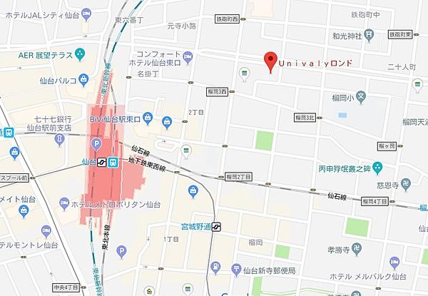 【地図】仙台駅・中心部徒歩圏内の好立地です。