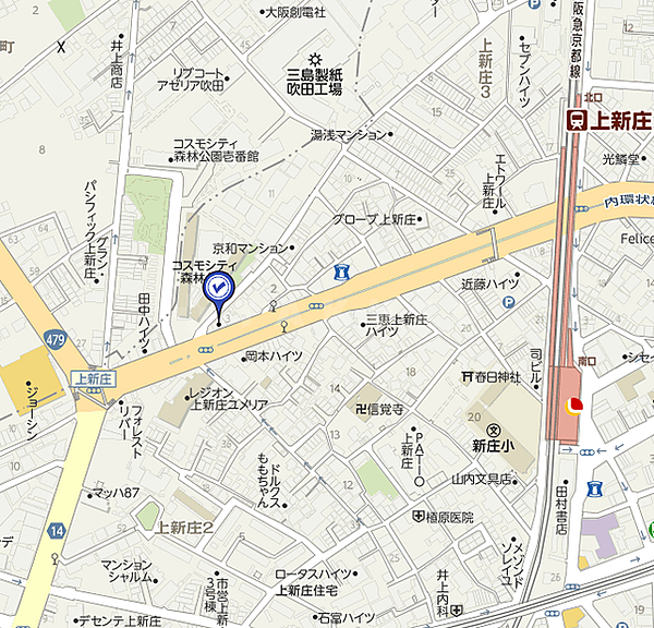 【地図】上新庄駅徒歩5分