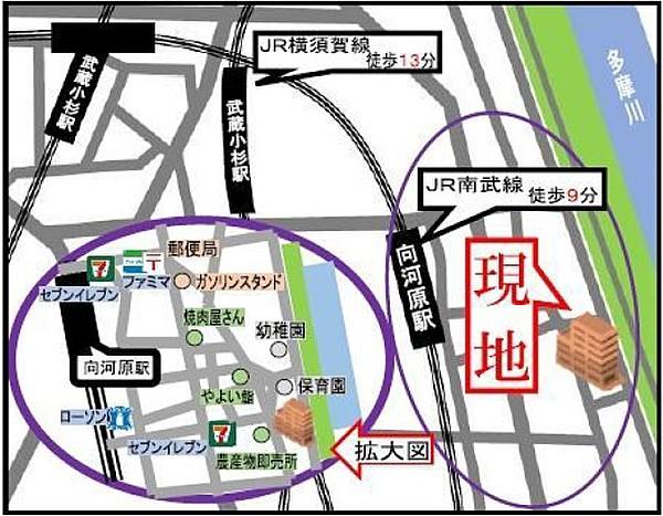 【地図】地図:神奈川県川崎市中原区中丸子798－1