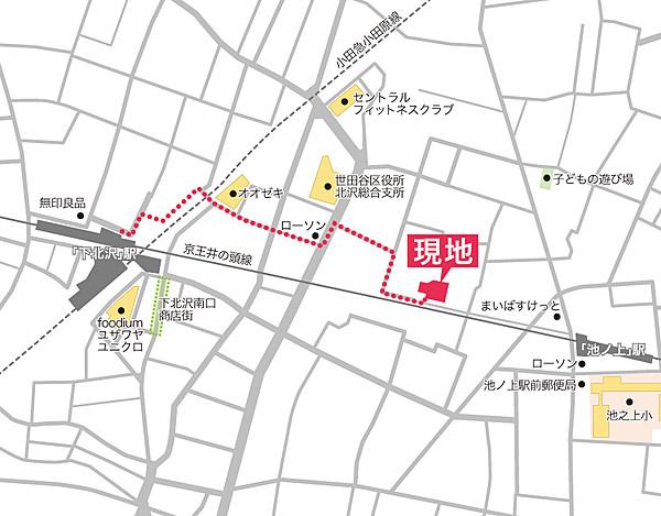 【地図】下北沢駅徒歩5分の駅近です。
