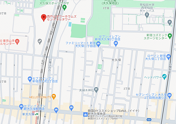 【地図】JR山手線［新大久保］駅から徒歩6分♪