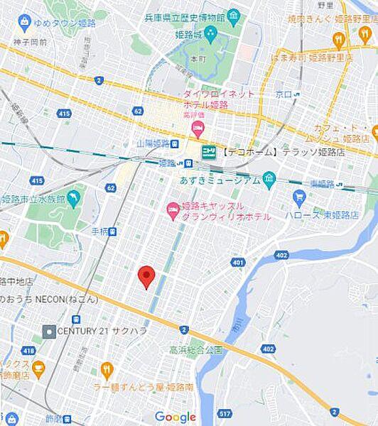 【地図】JR「姫路」駅まで徒歩約22分です。近くにバスも通っております。