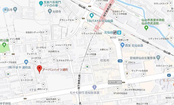 【地図】北仙台駅・・・徒歩８分