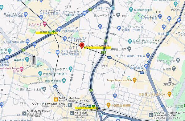 【地図】六本木駅より徒歩4分、麻布十番駅も徒歩圏内♪