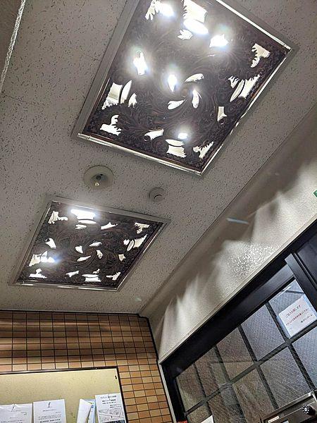 【エントランス】1階メインエントランスの天井は、素敵なライティング造形があります。