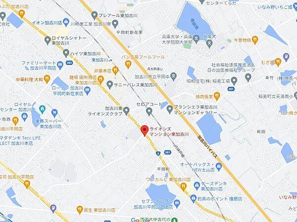 【地図】交通　JR東加古川駅より徒歩16分となっております。　高低差もほぼなく、通勤通学には便利な立地です。