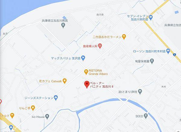【地図】鳩里小学校、加古川中学校の地域です