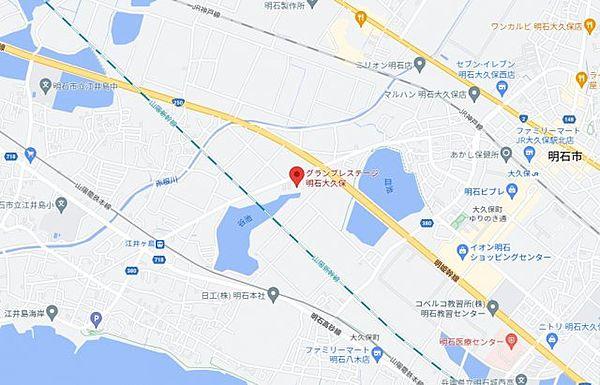 【地図】JR「大久保駅」徒歩約15分。山電「江井ヶ島駅」徒歩約10分です。