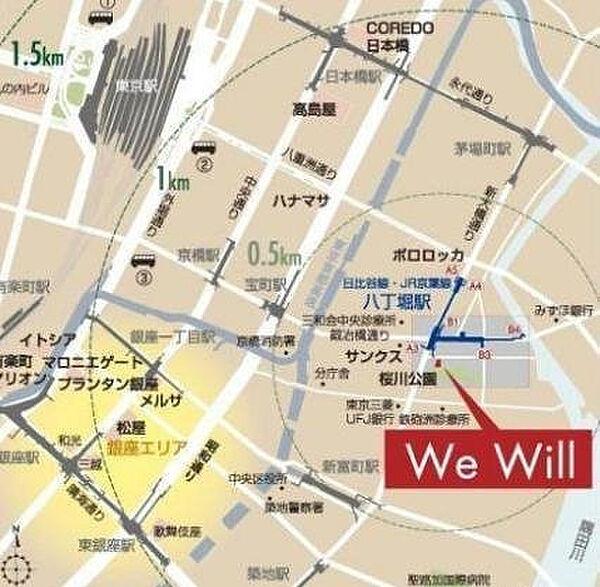 【地図】WeWill八丁堀