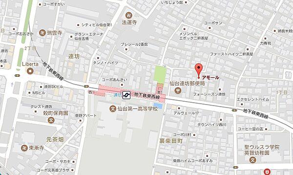 【地図】地下鉄東西線「連坊駅」徒歩２分の立地です。