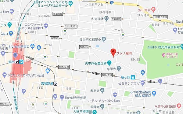 【地図】仙台駅・中心部徒歩圏内の好立地マンションです。