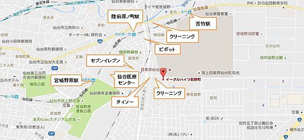 【地図】近隣にはスーパー・コンビニ・クリーニング店があります。生活環境良し。