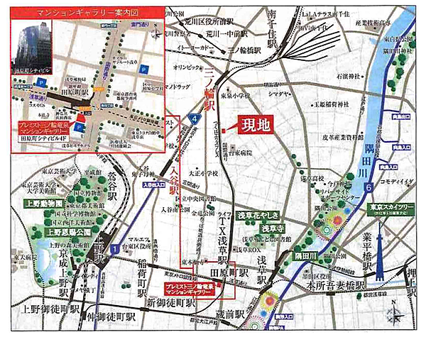 【地図】近くに墨田川や上野恩賜公園がございますのでお散歩やドライブがお楽しみ頂けます。