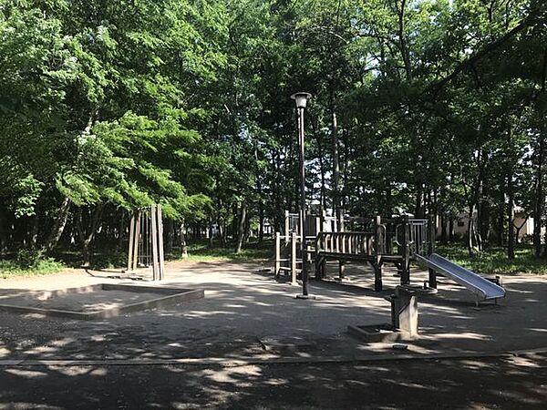 【周辺】新田山公園　ログハウスのある広い公園。トイレや駐車場なども整備されていて綺麗。1周約800ｍのジョギングコースもあり、軽い運動やわんちゃんのお散歩にもグッド 550m