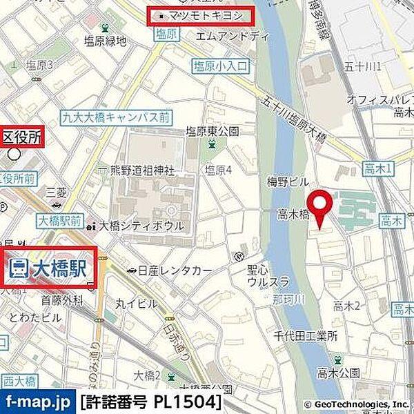 【地図】西鉄・JRのWアクセスが可能です。