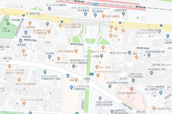 【地図】JR「八幡」駅から 徒歩5分の好立地。