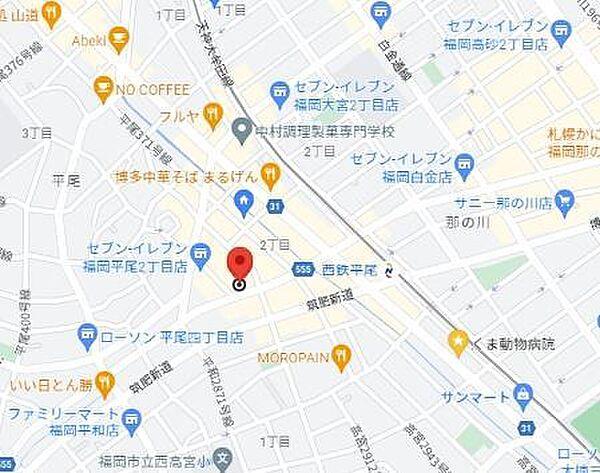 【地図】平尾駅まで徒歩5分（400ｍ）、24時間営業のサニーが目の前です♪福銀西銀郵便局すべて徒歩圏内です♪