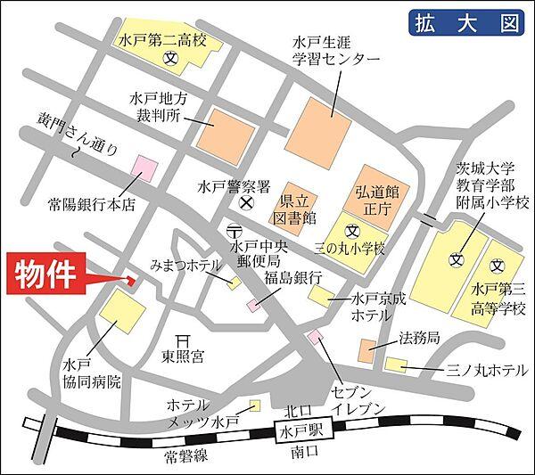 【地図】駅徒歩8分の好立地
