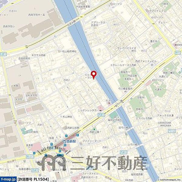 【地図】地下鉄空港線『西新』駅まで徒歩6分！