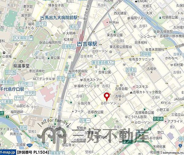 【地図】博多駅隣の吉塚駅まで徒歩圏内。博多駅までも自転車圏内☆
