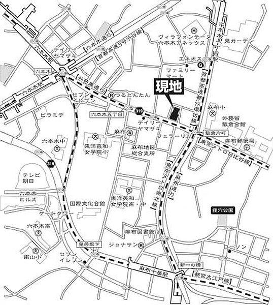 【地図】東京メトロ日比谷線『六本木』駅徒歩7分東京メトロ南北線『六本木一丁目』駅徒歩5分