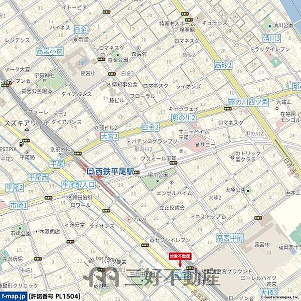【地図】西鉄『平尾』駅徒歩6分近隣商業施設充実