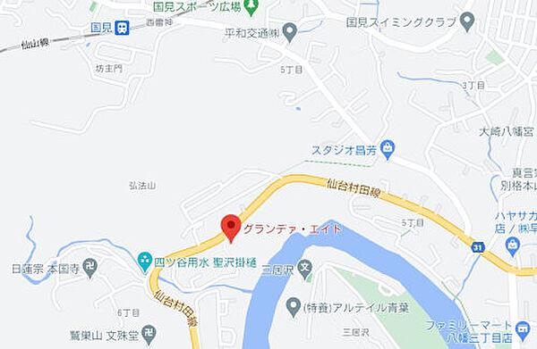 【地図】地図　国道45号線沿い・仙台市営バス「八幡六丁目」バス停徒歩1分の物件です。