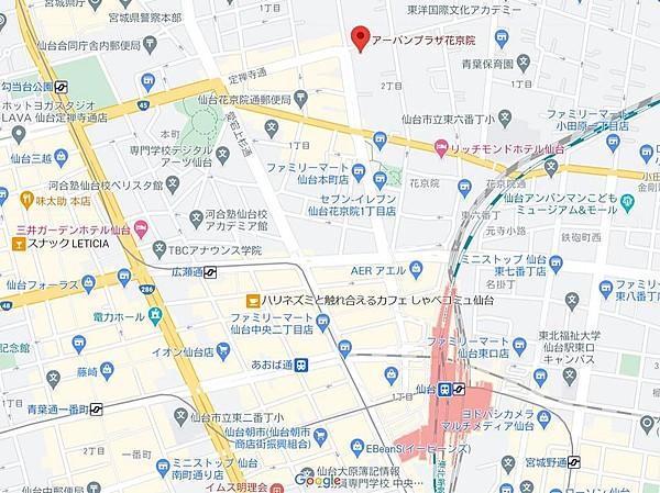 【地図】仙台駅まで徒歩10分の好立地