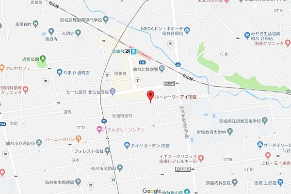 【地図】地図　北仙台駅徒歩6分で通勤・通学に便利です