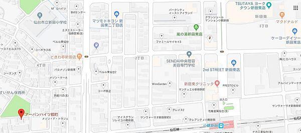 【地図】小鶴新田駅まで徒歩約12分。生活圏内にヨークタウンもあります。買い物に便利。