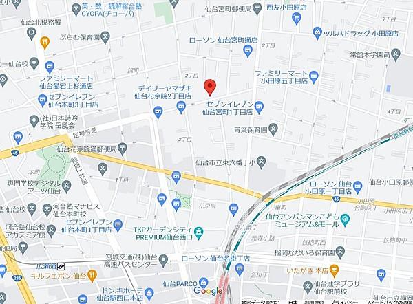 【地図】コンビニやスーパーが近く、仙台駅も徒歩圏内なので生活に便利です。