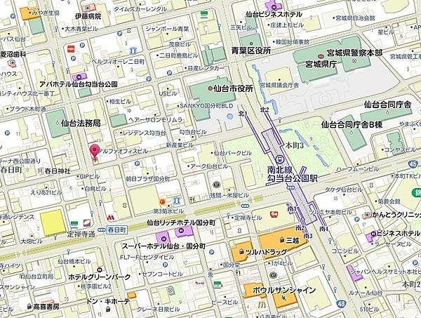 【地図】近隣地図　仙台市役所や定禅寺通・国分町に近く、様々なお店や文化施設の集まるエリアです