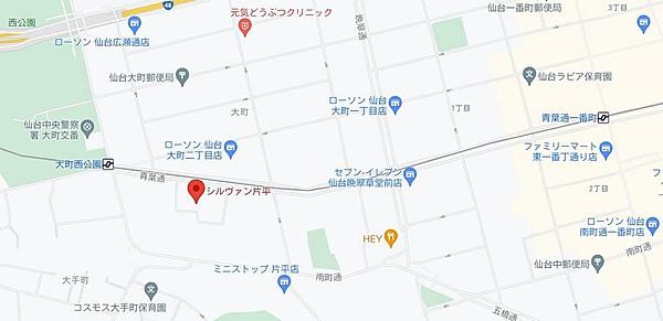 【地図】大町西公園駅まで徒歩2分です。近隣にコンビニがあり、生活に便利な立地です。