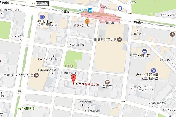 【地図】仙石線「榴ヶ岡駅」徒歩３分の立地です。