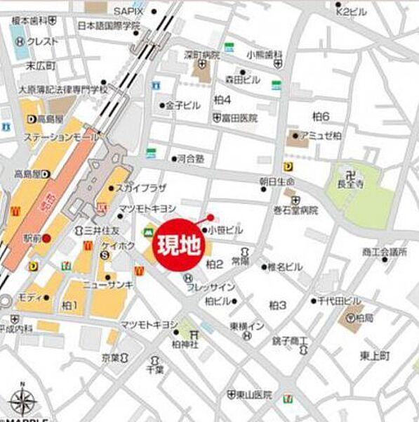 【地図】柏駅徒歩5分の好立地