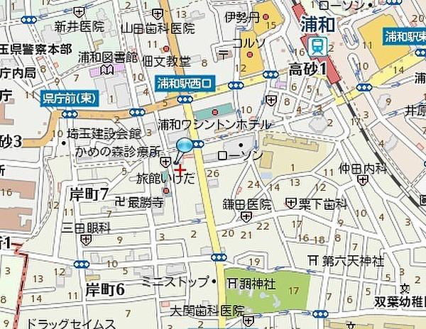 【地図】浦和駅徒歩5分