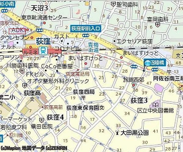 【地図】荻窪徒歩5分