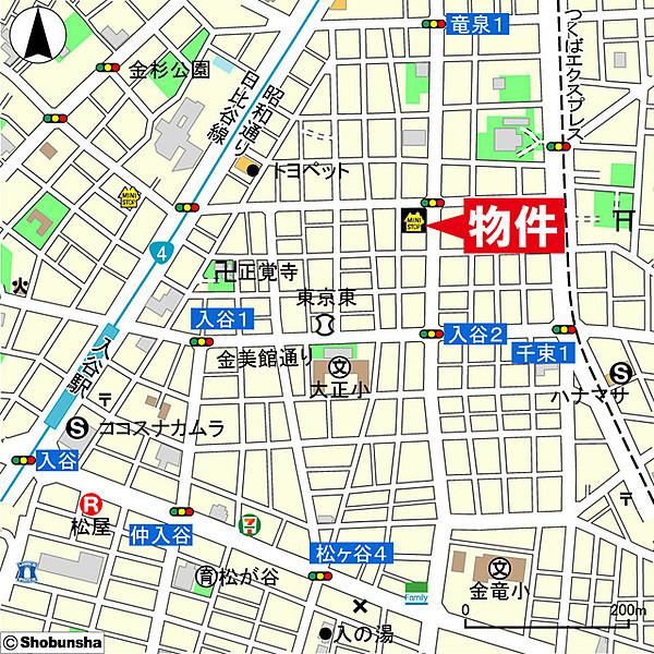 【地図】日比谷線入谷駅から徒歩6分の好立地
