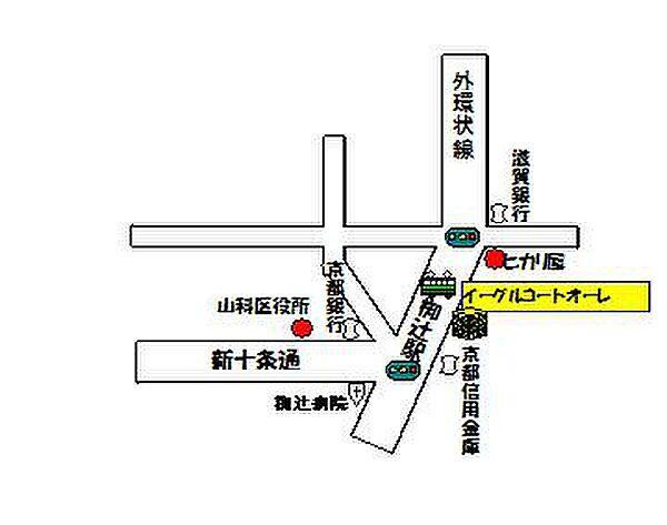 【地図】椥辻駅歩１分　地下鉄入口に隣接　交通買物便利