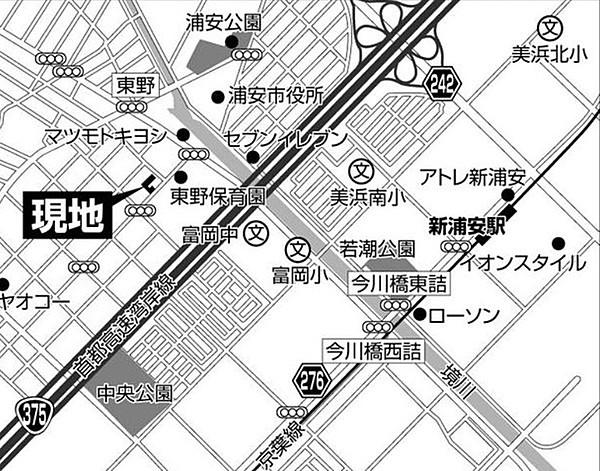 【地図】東野小学校、富岡中学校が近く、スーパー・ドラッグストア・市役所・郵便局・コンビニ・八百屋などが徒歩圏内にある為、環境良好です。